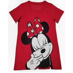 Disney Minnie Mouse Graphic‎ T-Shirt Red Smiling Laughing Polka Dot Bow Small